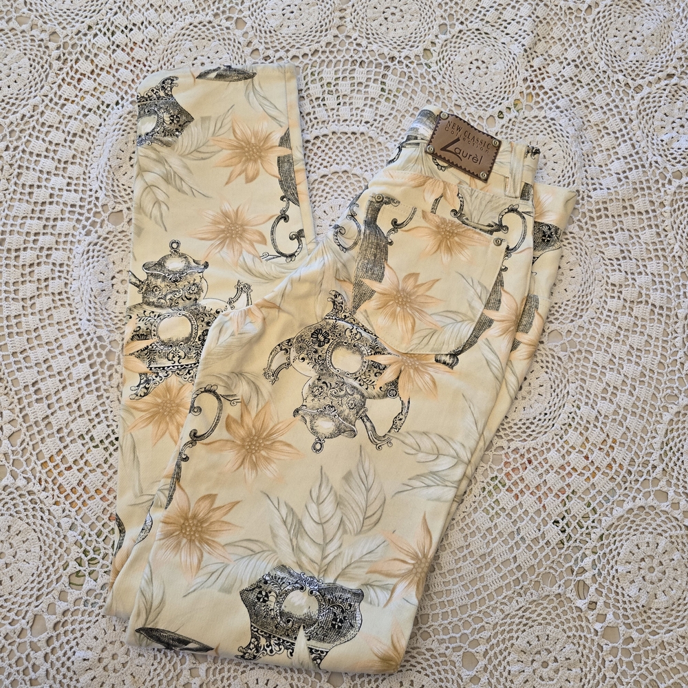 🌼 Laurèl “New Classic Collection” Italian Printed Cotton Pants Size 36 (6/8 US)